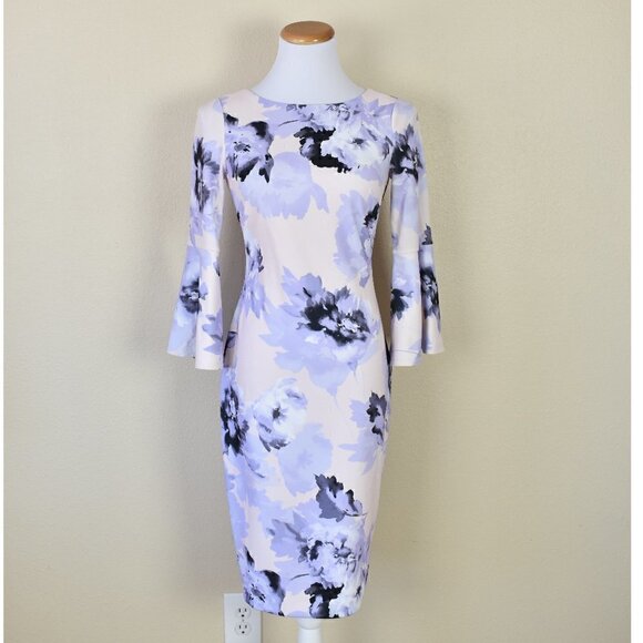 Calvin Klein Dresses & Skirts - Calvin Klein Floral Sheath Dress Bell Sleeves 2